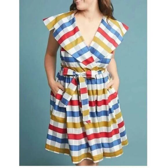Maeve by Anthropologie Cricket Club Fit & Flare Collared Gingham Dress - EUC 18W - Picture 1 of 6